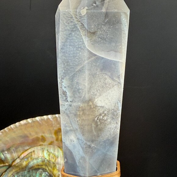 Black Flower Agate Chalcedony Wand 268g Crystal Protection Inspiration A1 - Picture 3 of 6